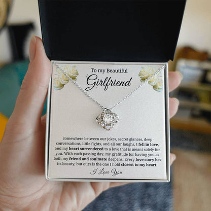 Somewhere between our jokes, secret Girlfriend Knot Necklace